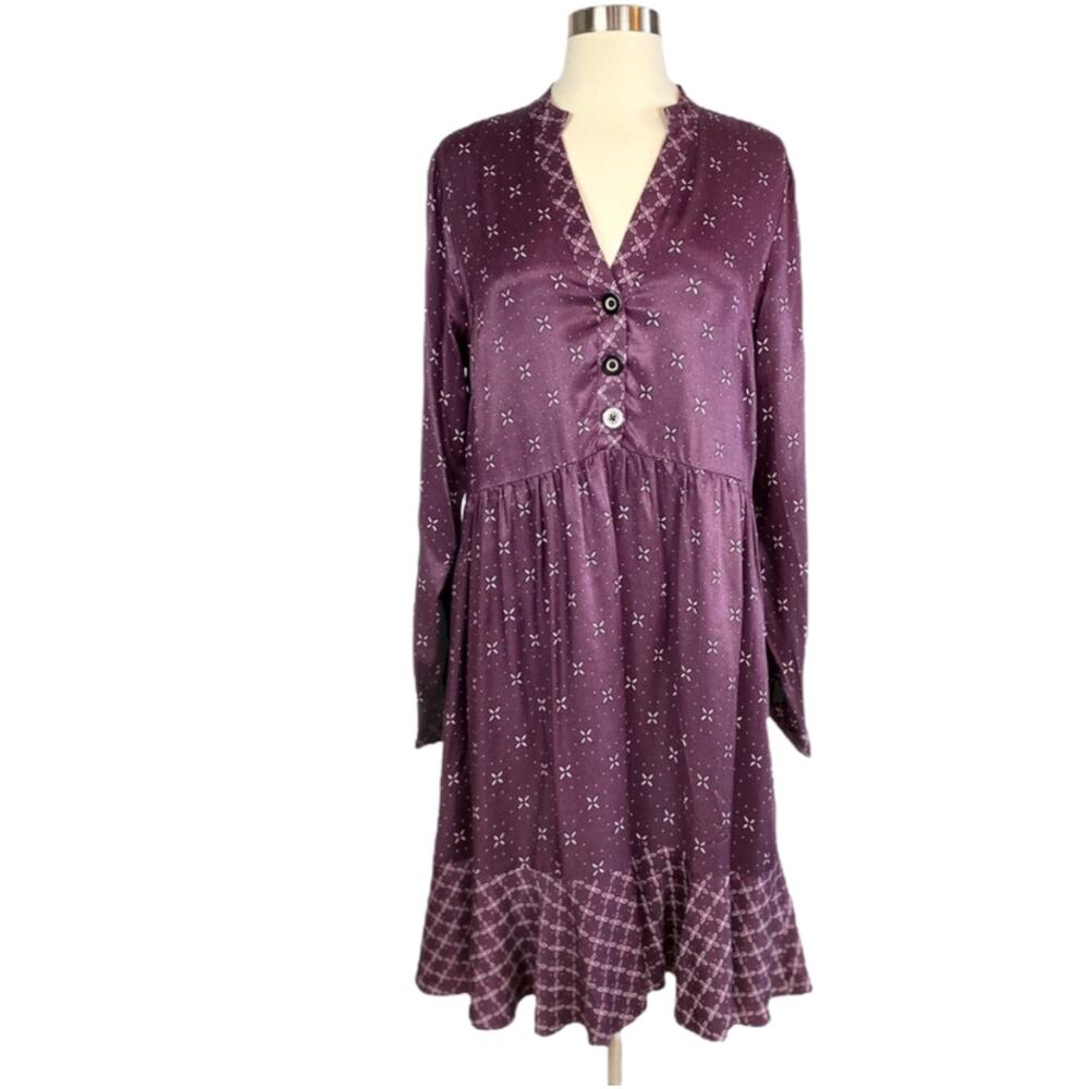 ANTHROPOLOGIE Burgundy Shirt Dress Maeve Gillian Abstract Tunic Flounce Medium - Picture 2 of 8